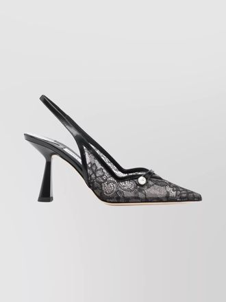 Jimmy Choo London patent leather lace appliqu&eacute; slingback pumps