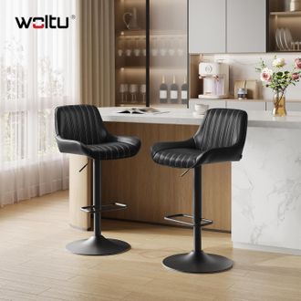 Woltu Woltu Juego De 2 Taburetes De Bar - Taburetes Altos De Cocina De Piel Sint&eacute;tica Encerada Con Respaldo, Sillas Giratorias Y Regulables Para Pen&iacute;nsula D