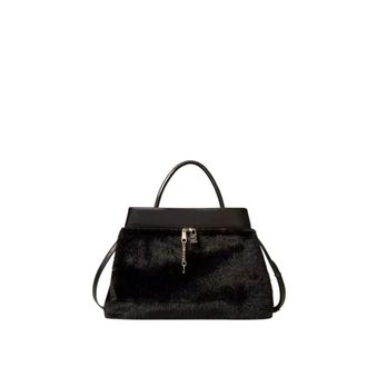 Twinset Handbags, female, Black, Size: ONE SIZE Faux Fur Shopper Bag with Lock
