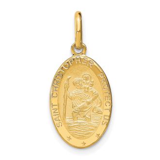 Diamond2Deal 14k Yellow Gold Polished Satin Oval St. Christopher Pendant