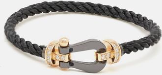 Fred Perry Force 10 Diamond Ceramic 18K Rose Gold Black Cable Large Model Bracelet 16