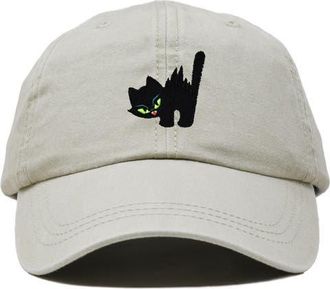 Dalix Blink Black Cat Dad Cap in Washed Stone White at Nordstrom