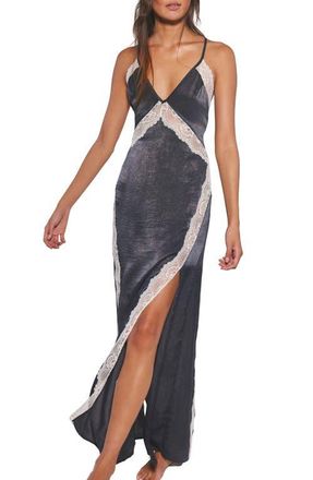 Free People Some Kind of Love Lace Trim Open Back Nightgown in Black Combo at Nordstrom, Size X-Small