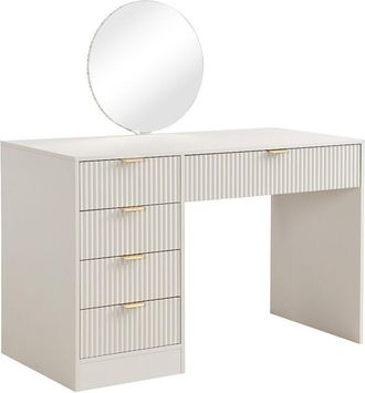 Vente-Unique Mobile trucco con specchio a LED 5 cassetti Beige e oro - OLENYRA