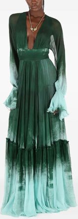 Roberto Cavalli Abito stile impero in seta con ruches - Verde