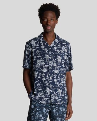 Lyle & Scott Botanical Garden Print Resort Shirt in Dark Navy at Nordstrom, Size Xx-Large