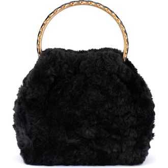 Olga Berg Phillipa Faux Fur Top Handle Bag in Black at Nordstrom
