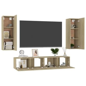 Berkfield Home Sturdy 4 Piece TV Cabinet Set Sonoma Oak Engineered Wood in Light Oak