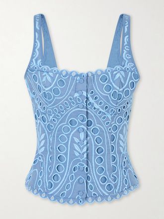 Charo Ruiz Ibiza Crop Top In Pizzo Sangallo Di Misto Cotone Nereus - Blu