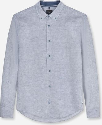 Olymp Langarmhemd OLYMP, Herren, Gr. XXL, N-Gr, royal, Web, Obermaterial: 100% Leinen, regular fit, 1-Knopf-Manschette, Hemden Langarmhemd, Casual, Button-d