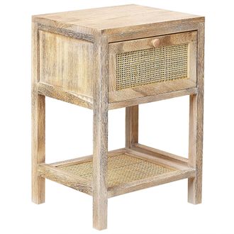 Beliani Beliani - Mesa De Noche De Madera Clara 35 X 29 Cm 1 Caj&oacute;n Frontal Rat&aacute;n Boho Esto