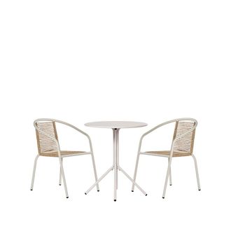 Klast Conjunto de jard&iacute;n con mesa y 2 sillas apilables en beige Sakda