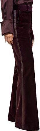Reiss Elia Satin Stripe Velvet Flare Pants in Burgundy at Nordstrom, Size 10 Us