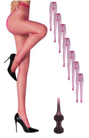 Lechery 7-Pack Glossy Semi-Opaque Statement Fashion Tights For Women in Pink at Nordstrom, Size Small