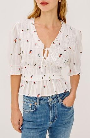 Rails Fontaine Floral Smocked Cotton Top in White Wildflowers at Nordstrom, Size Xx-Small