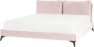 Beliani Cama Con Somier De Terciopelo Rosa Pastel Negro 180 X 200 Cm Listones Melle