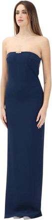 Elisabetta Franchi Blauwe Lange Jurk met Strass - Dames - Avondkleed - Blauw - XS - Kleedjes