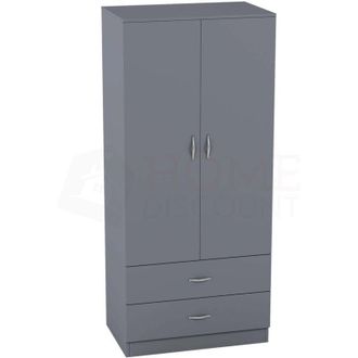 Home Discount Riano 2 Door 2 Drawer Wardrobe With Hanging Rail & Storage Shelf, Grey