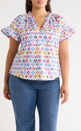 Sugarlips Cabina Floral Macy Ruffle Top in Light-Blue-Multo at Nordstrom, Size 2X