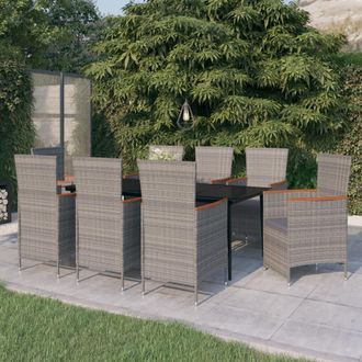 vidaXL Juego De Comedor De Jard&iacute;n 9 Pzas Con Cojines Gris Vidaxl