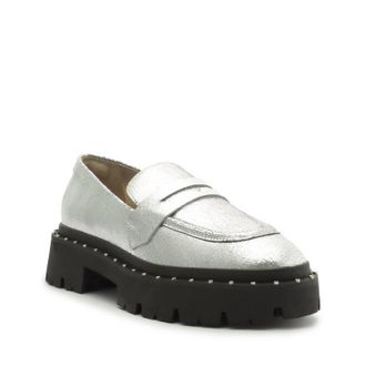 Schutz Womens Christie Studs Loafer In Silver Prata