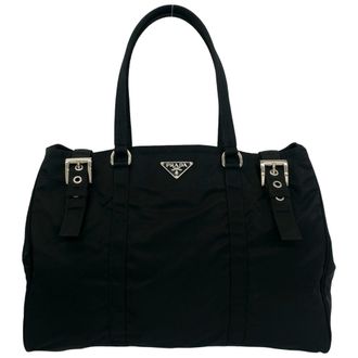 Prada Black Nylon Leather Tote Bag (Pre-Owned)