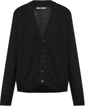 Palm Angels Curved Logo Cardigan - Heren - Vesten - Zwart - XL - Wol - Truien & Vesten