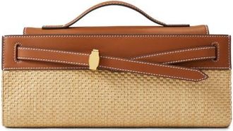 Veronica Beard Dash Leather & Raffia Clutch in Hazelwood Natural at Nordstrom