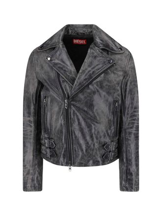 Diesel Black Crackle Leather Biker Jacket