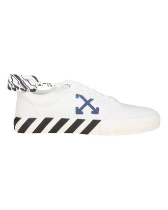 Off-white Mens Low Vulcanized Eco Canvas Sneakers - White Navy Blue Calf Leather - Size EU 42