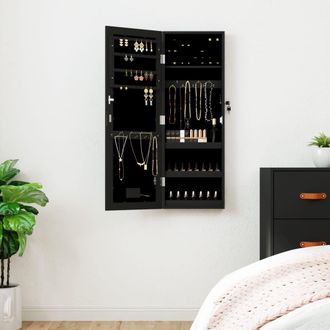 Berkfield Home Mirror Jewellery Cabinet with LED Lights Wall Mounted Black