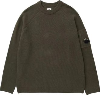 C.P. Company Maglione Girocollo Waffle Knit in Cotone con Lente - - Knitwear - Uomo - Verde - M