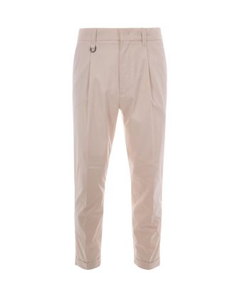 Paolo Pecora Beige Straight-Leg Chino Pants with Cuffed Hem and Button Detail