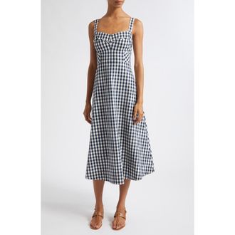 Veronica Beard Aila Gingham Check Midi Dress in Navy Dove at Nordstrom, Size 12