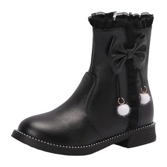 Generic Womens Mid Calf Boots Round Toe Low Block Heel Slip On Style With Butterfly-Knot Accent Casual Everyday Shoes