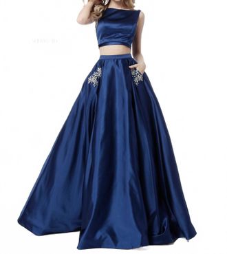 Sherri Hill Two Piece Prom Gown With Pockets In Blue
