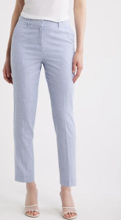 Tahari by ASL Seersucker Straight Leg Pants in Navy Ivory at Nordstrom, Size 14