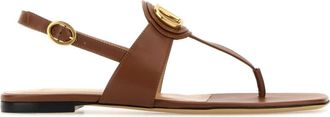 Valentino Garavani Womens Brown Leather Vlogo Thong Sandals - Size EU 40