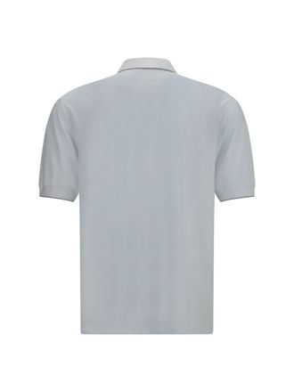 Brunello Cucinelli Mens Polo With Crest Bianco+acciaio Shirts T-shirts And Polos