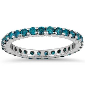 Pompeii3 1 1/2ct Blue Diamond Eternity Ring 14K White Gold Size Selectable