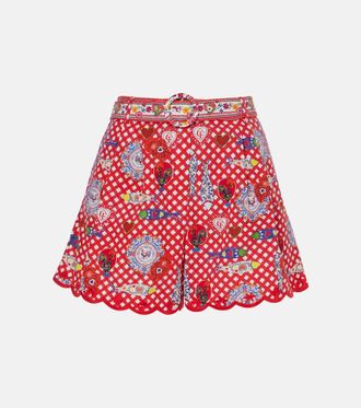Camilla Printed scalloped cotton shorts