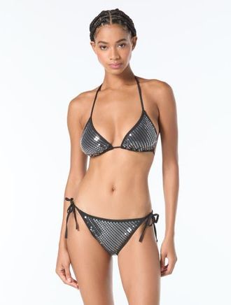 Vince Camuto Sequin String Triangle Bikini Swim Top in Black at Nordstrom, Size X-Small