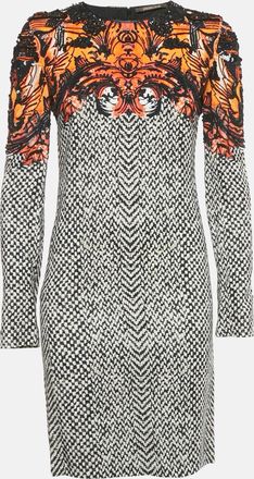 Roberto Cavalli Black/white Beaded Crepe Shift Dress