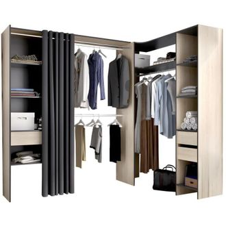 Vente-Unique Armadio guardaroba angolare allungabile L164/214 cm Rovere e Antracite - gontran