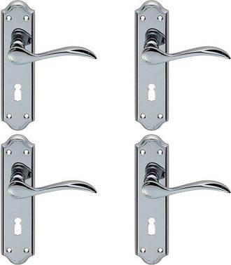 Loops 4x PAIR Curved Door Handle Lever on Lock Backplate 180 x 45mm Polished Chrome