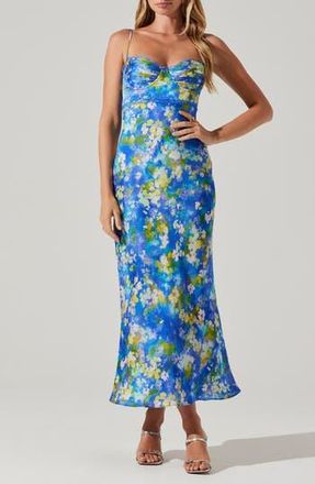 ASTR the Label Florianne Floral Print Bustier Sleeveless Maxi Dress in Blue Yellow Abstract at Nordstrom Rack, Size Large