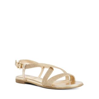 Dune London Womens Ladies Lope - Metallic Flat Sandals - Gold Fabric - Size UK 5