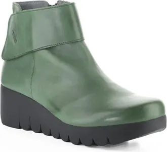 FLY London Vube Platform Wedge Bootie in 003 Green at Nordstrom, Size 36
