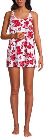 Lands End Scoop Neck Mini Swim Dress One Piece Swimsuit in Red Graphic Floral at Nordstrom, Size X-Large