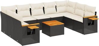 vidaXL Vidaxl - Set De Sof&aacute;s De Jard&iacute;n 10 Pzas Cojines Rat&aacute;n Sint&eacute;tico Negro